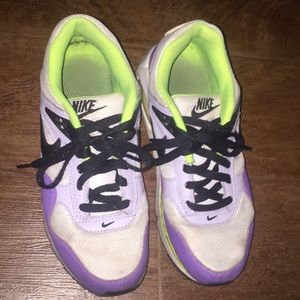 NIke Air Maxes neon green and purple